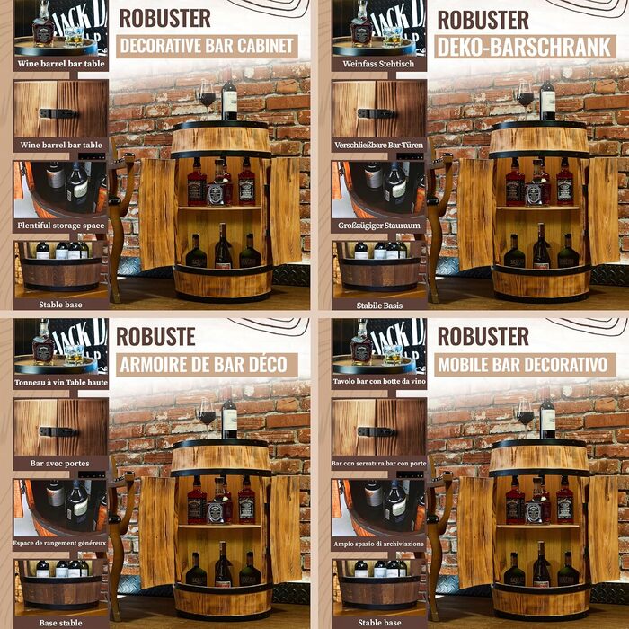 Wine Barrel Stand with Door - Liquor Cabinet Bottle Shelf Wooden Shelves - Wooden Barrel - Barrel Furniture - Wine Rack - Wineregal - Wine Bar - Barrel Bar with Door - Barrel Bar Minibar 80cm High (Sun-Bleached)