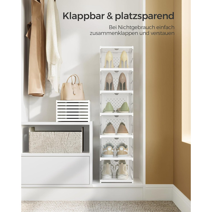 SONGMICS Shoe Cabinet Set, with 18 Shoe Boxes, Integrated Shoe Organizer, Foldable, Portable, for Shoes up to Size 46, 1-Minute Assembly, Transparent-Cloud White LSP207W01 (Transparent + Cloud White, 1)