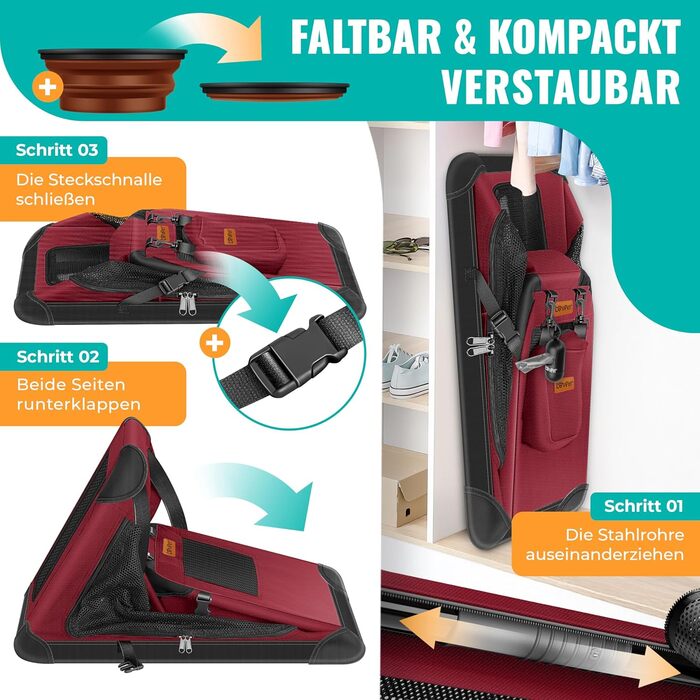 Транспортна переноска для собак та котів (XXL, Бордовий/Червоний) з мискою та плечовим ременем