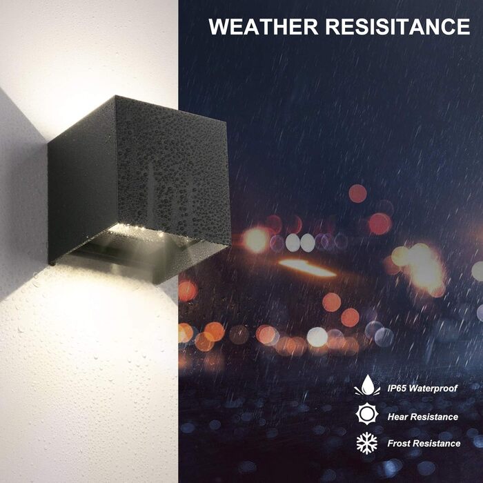 LED-стінні світильники LEDMO 4 шт. 12W, регульований світловий потік, тепле біле світло, IP65, вологостійкі, чорні