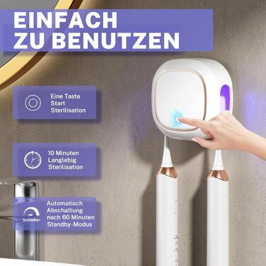 Maxspace UV Toothbrush Sanitizer, Wall-Mounted Toothbrush Holder with Drying, Rechargeable Toothbrush Sterilizer with 2 Slots for Family Use (White)