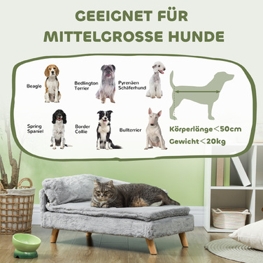 PawHut Dog Sofa for Medium-Sized Dogs, Dog Bed with Removable and Washable Cushion, Pet Sofa with Wooden Legs, with Elevated Design, 20 kg, Light Grey | Aosom