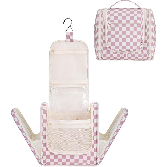 Сумка для косметики жіноча та чоловіча на блискавці, підвісна, водонепроникна (блакитний лист, сітка рожева)