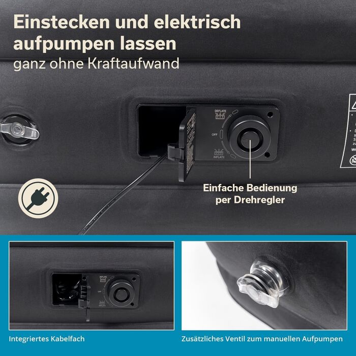 Надувна матрац Skandika Sveja для 2 осіб з самонадувною системою та насосом, 204 x 151 x 43 см, до 300 кг, з сумкою, для кемпінгу