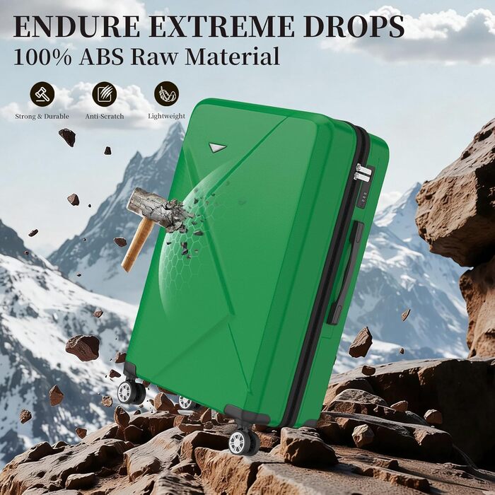 Набір валіз Ystyle Kofferset 5 шт: 12', 18', 20', 24', 28' + косметичка, ABS, 360° колеса, TSA-замок, для подорожей, Європа, круїз, навчання за кордоном, м'ятний колір