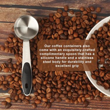 Герметична кавова банка 1,8 л з нержавіючої сталі з датою та ложкою, для кави, чаю, горіхів, какао (чорна)