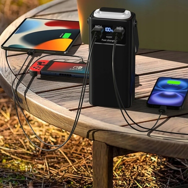 Повербанк 50000 mAh чорний, USB-C 66W, з кабелями та ліхтариком