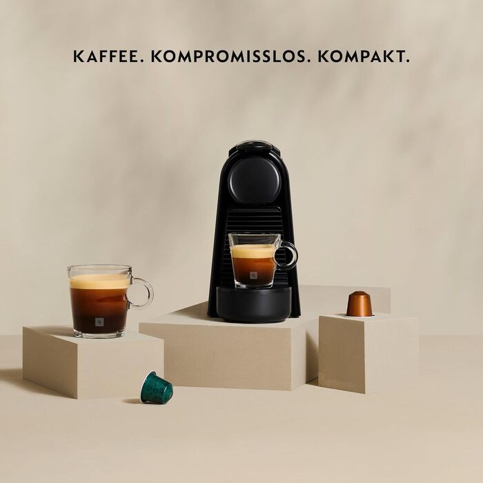 Кавова машина капсульна Nespresso De'Longhi EN 85.B Essenza Mini, 19 бар, 1370 Вт, 0.6 л, компактна, чорна, без спінювача молока, Welcome Set з капсулами різних смаків