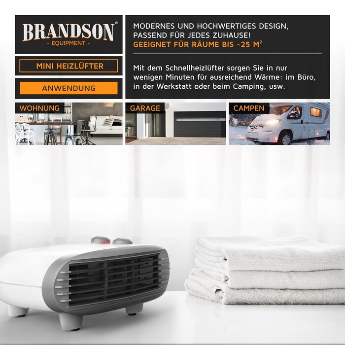Електричний обігрівач Brandson (конвектор) 2000Вт, енергоощадний та тихий, з термостатом та захистом від перегріву, білий