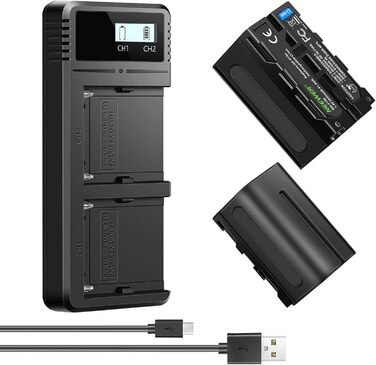 Зарядний пристрій NEEWER Dual USB з 2 шт. акумуляторами 6600mAh NP-F970, швидка зарядка для Sony NP-F970, F960, F950, F770, F750, F570, F550, Handycam, LED-ліхтарі, моторизовані слайдери NEEWER (NP-F750)