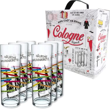 Set of 6 Kölsch glasses, assorted colors, 0.2ml, Cologne sticks with the Basic Law, beer glasses, drinking glasses with print. (MADE IN GERMANY), Size: 276 EU