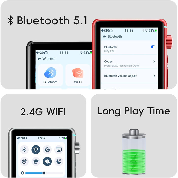 MP3-плеєр HiBy R3 II (2025) з Bluetooth 5.1, MQA, DSD, PCM, Tidal, Qobuz, 4.4mm BAL, 2TB, Чорний
