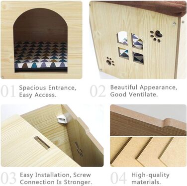 Wooden Dog House with Mattress - Detachable Cat House in Shoe Locker Shape - Indoor Pet House for Cats, Puppies, Dogs & Small Animals - All Seasons Pet Nest - Beige, Large (L)