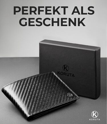 KORUTA® Wallet for Men Leather Carbon with RFID Protection | Real Leather Bifold Wallet Large | 13 Compartments | Wallet for Men | Wallet/Bifold/Portmonee made of genuine leather (Carbon Black)