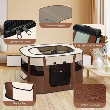 Клітка-вигул для цуценят та собак, складана, 70x55x40 см (колір кавовий)