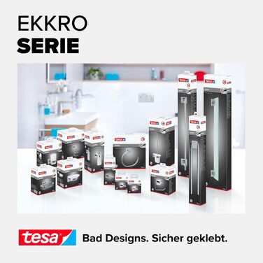 tesa EKKRO Bad Handtuchhalter, 2-arm and swivel, chrome - for wall mounting without drilling, incl. adhesive solution - 428 mm x 50 mm x 87 mm