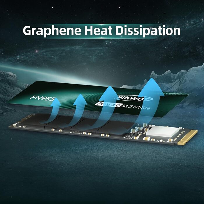 SSD накопичувач 1TB M.2 PCIe Gen4 з графітовим охолодженням - 7350 MB/s, SLC кеш, для ноутбуків та ПК