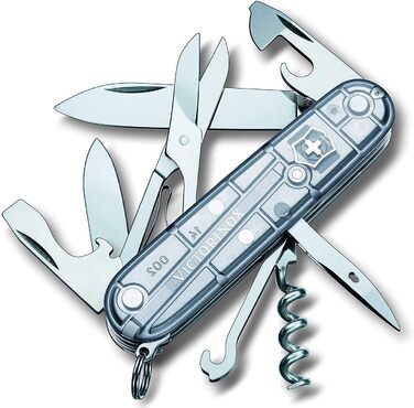 Швейцарський ніж Victorinox Climber (14 функцій, велика клинка, відкривачка для пляшок) в блістерній упаковці (сріблястий, прозорий)