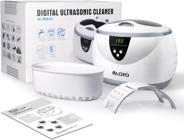 Ультразвукова мийка VLOXO 600мл – 42 кГц для ювелірних виробів, інструментів, зубних протезів та годинників, нержавіюча сталь, тиха робота, 50W (білий)