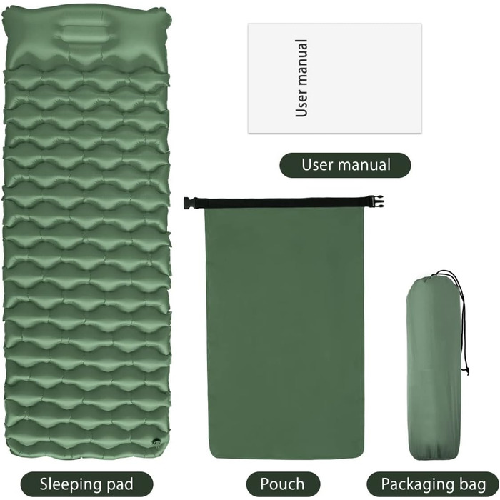 Isomatte Camping Ultralight Inflatable Sleeping Pad with Pillow - Waterproof Folding Air Mattress for Camping, Hiking, Travel & Backpacking (Green)