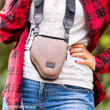 Чохол для DSLR-камери USA Gear з жорсткою обшивкою, захистом Eva, швидким доступом, м'яким інтер'єром та гумовим руків'ям (колір коричневий, веганська шкіра)