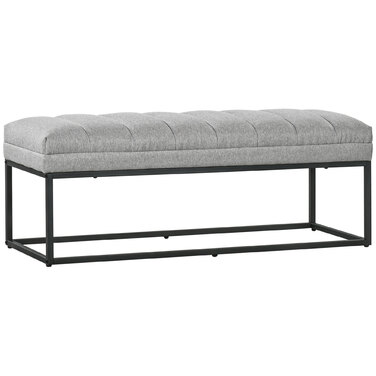 HOMCOM Bench with Linen Look Upholstered Bench for Bedroom, Bed Bench, Dressing Bench up to 200 kg, Steel, Light Grey, 120x44x45.5 cm