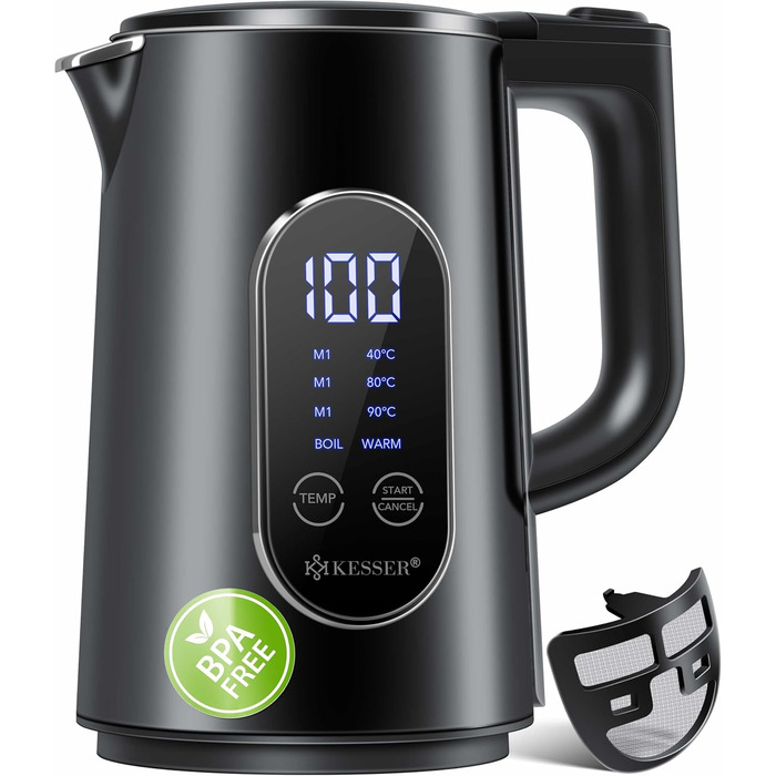 KESSER® Stainless Steel Kettle 1.7 Liter | LED Display | 4-Mode Temperature Setting 40°C-100°C | 30-Minute Keep Warm | Electric Tea Kettle 2200W BPA-Free | Scale Filter & Easy-Open Lid, (Black)