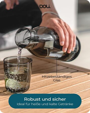 Glass Giraffe with Lid 1.5L Black - Robust & Secure Stand - Water Carafe for Hot & Cold Drinks - Dishwasher Safe - BPA-Free