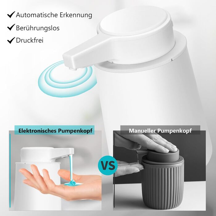 Phneems Automatic Soap Dispenser Electric Soap Dispenser with Sensor, 3 Adjustable Levels, USB Rechargeable, IPX5 Waterproof for Bathroom, Kitchen, White