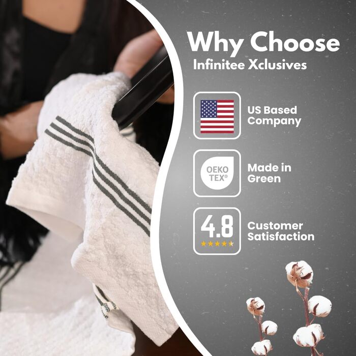 Premium Kitchen Towels - 6 Pack, 100% Cotton, 15 x 25 inches (38.1 x 63.5 cm), Absorbent Dish Towels - 425 g/m² Dish Towel, Terry Cloth, Kitchen Towels, Grey Dish Towel for Household Cleaning by Infinitee
