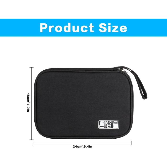 Органайзер для кабелів та аксесуарів: чорний дорожній кейс для USB-кабелів та гаджетів
