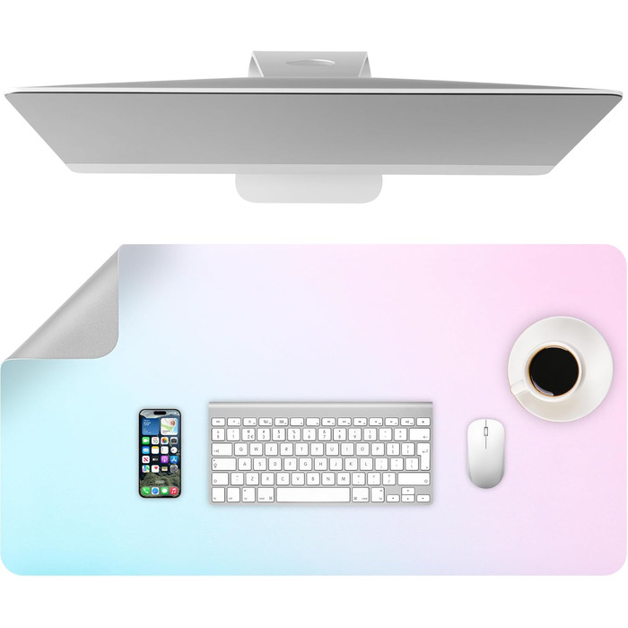 Підкладка для столу зі шкіри, протиковзна, розмір 80x40 см, килимок для миші, для офісу та дому (рожева/блакитна)
