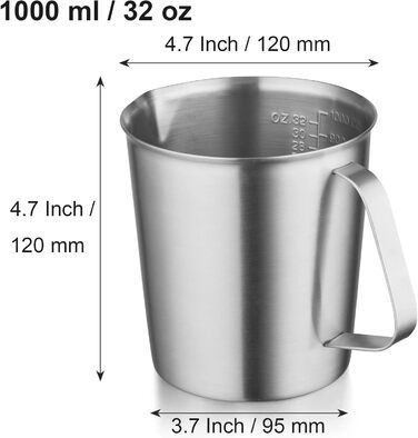 Stainless Steel Measuring Cup 1L Stainless Steel Measuring Jug with Measuring Units & Handle Metal Pitcher Dishwasher-Safe Milk Frothing Cup Measuring Cup, …