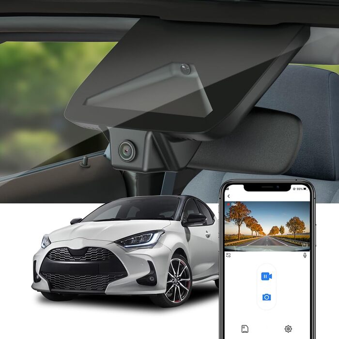 Відеореєстратор Fitcamx 4K для Toyota Yaris/Yaris Cross (2024-2026) з WiFi, нічним баченням, G-сенсором та картою 64GB