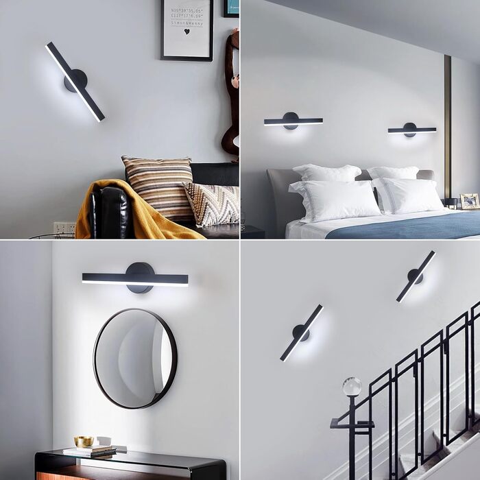 LED дзеркальна лампа Riserva 12W для ванної кімнати, поворотна 300°, 38 см, тепле світло 3000K, чорний колір