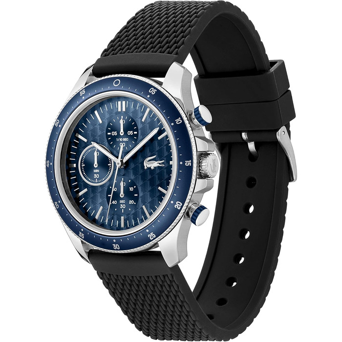Годинник чоловічий Lacoste Neo Heritage Chronograph Quartz (чорний) з браслетом з нержавіючої сталі або силікону