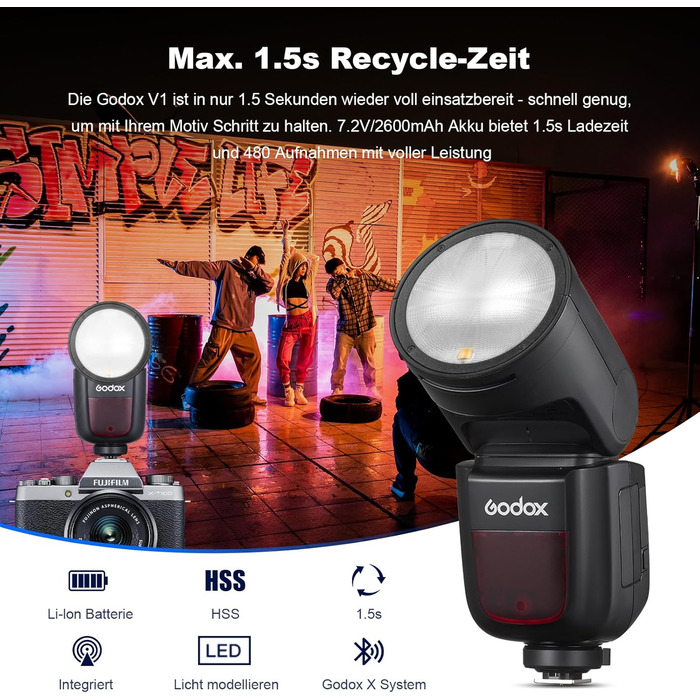 Godox Speedlite V1-F - професійний вспишка для камери Olympus з бездротовою синхронізацією 2.4G та i-TTL, 76W, HSS 1/8000