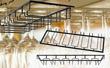 Підставка для вина QWORK® на 7 рядів, чорна - металева підставка для склянок під шафу, для барної кухні