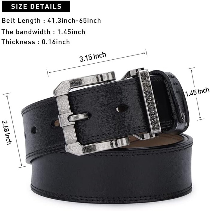 Чоловічий шкіряний ремінь BISON DENIM з надійною пряжкою: класичний, міцний, для джинсів. Довжина 115 см, підходить для об'єму талії 36-39 дюймів.