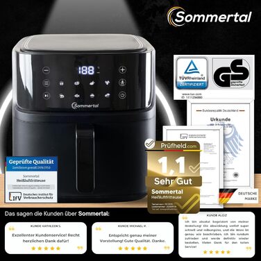 Фритюрниця повітряна Sommertal HF760-7.6L XXL з сенсорним екраном, 8 програм, 2000 Вт – енергозберігаюча та здорова, велика фритюрниця Air Fryer (4.0 L)