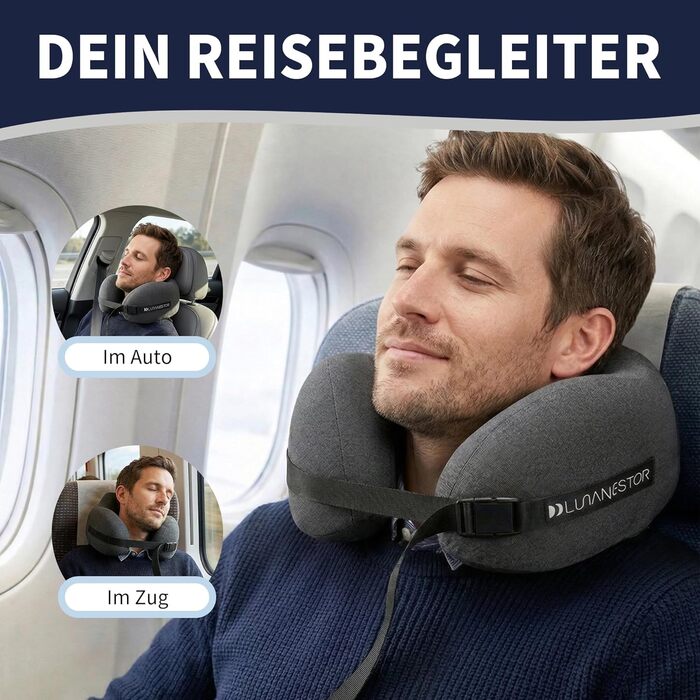 Подушка для подорожей з Memory Foam: для літака, авто, потяга – анатомічна, сіра, з чохлом