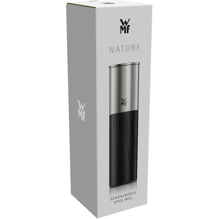 Млин для солі та перцю WMF Nature Pro з керамічним механізмом, регульованим помелом, нержавіюча сталь та дерево, чорний
