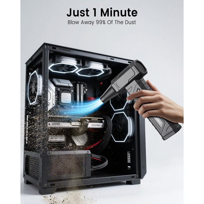 Електричний пилодув для ПК та приміщень - Air Duster 200000 RPM, 4-рівні, акумуляторний, чорний