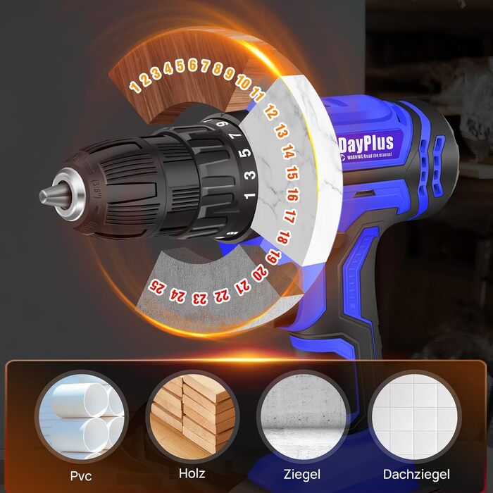 Акумуляторний шуруповерт 21V Set, білий: шуруповерт з акумулятором 1.5Ah, швидка зарядка, 45Nm, 25+1 ступінь, 2 швидкості, LED-ліхтар, набір з 26 аксесуарів для ремонту та DIY (шуруповерт + 2 акумулятори 1.5Ah (блакитні))