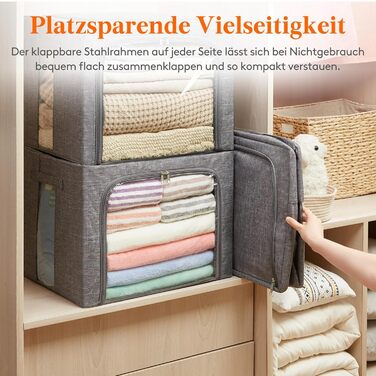 Коробка для зберігання одягу Lifewit з кришкою, металевий каркас, з ручками та вікном, сіра (2 шт., 75л)