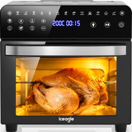 Iceagle Hot Air Fryer XXL Airfryer 15 Liter, Fryer with 13 Programs, Mini Oven, Dehydrator Function, LCD Display, including Recipe Book and Accessories, 1800W 15L