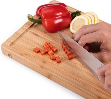 Blumtal Cutting Board Wood made from 100% Bamboo L - 2cm thick wooden board antibacterial - solid cutting board with juice groove - wooden cutting board 38x25x2cm - Alternative to plastic cutting board