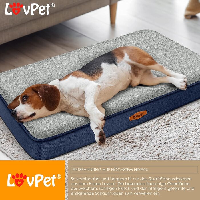 Lovpet® Orthopedic Dog Bed, Dog Cushion, Dog Basket Cookie, Incl. Bowl + 3X Chew Bones, Dog Sofa for Small, Medium & Large Dogs, Removable and Washable Cover, L 91x69x7.6 cm Anthracite (M (76 x 51 x 7.6 cm), Navy Blue / Light Grey)