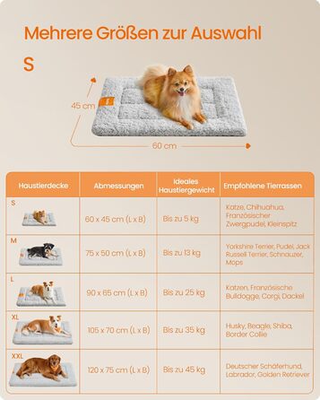 Підстилка для собак та котів Feandrea, 60 x 45 см, сіра, S, машинного прання та сушки, неслизька