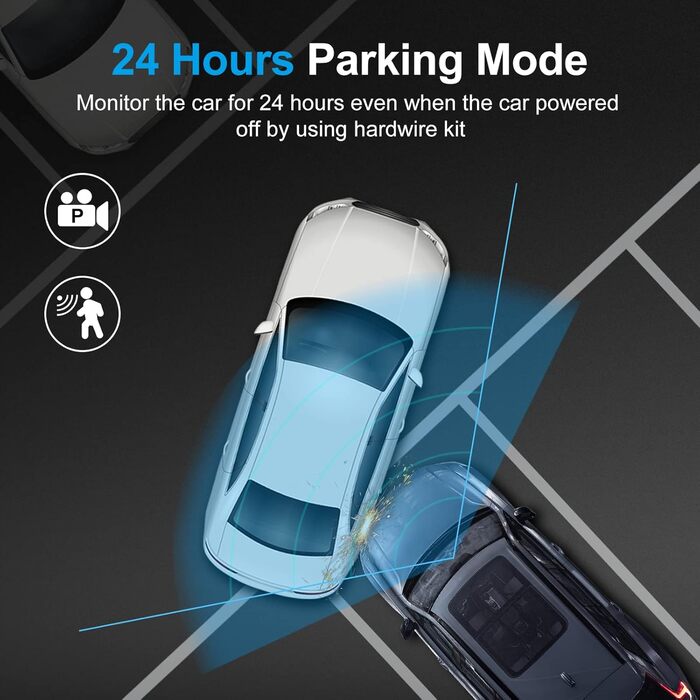 Відеореєстратор AQV Dashcam Auto Vorne und Hinten 4K з WiFi, 64GB SD, Loop, G-Sensor, APP, Нічне Бачення, 170°+140°, Superkondensator, Парковка (Grey-D3)